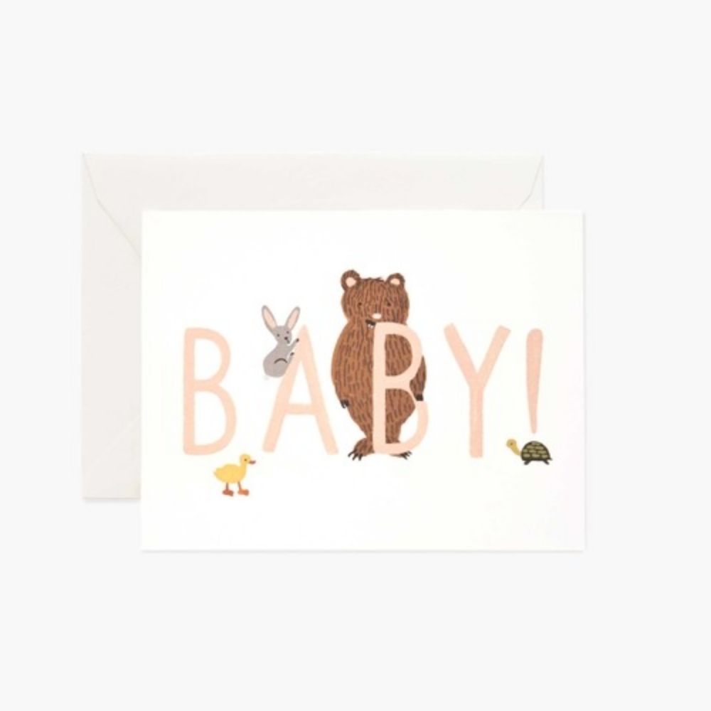 Rifle Paper New Baby Card -Baby! Peach