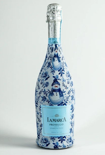 La Marca Blue and White Snowman Bottle Wrap