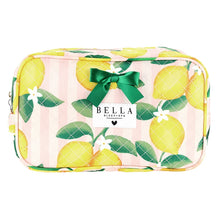 Load image into Gallery viewer, Bella Quilted Cosmetic Bag -Pink Stripes &amp; Lemons

