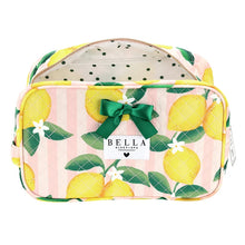 Load image into Gallery viewer, Bella Quilted Cosmetic Bag -Pink Stripes &amp; Lemons
