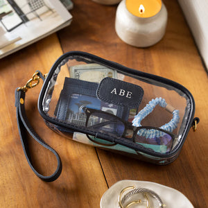 Jon Hart Clear Wristlet / Crossbody -Navy Leather