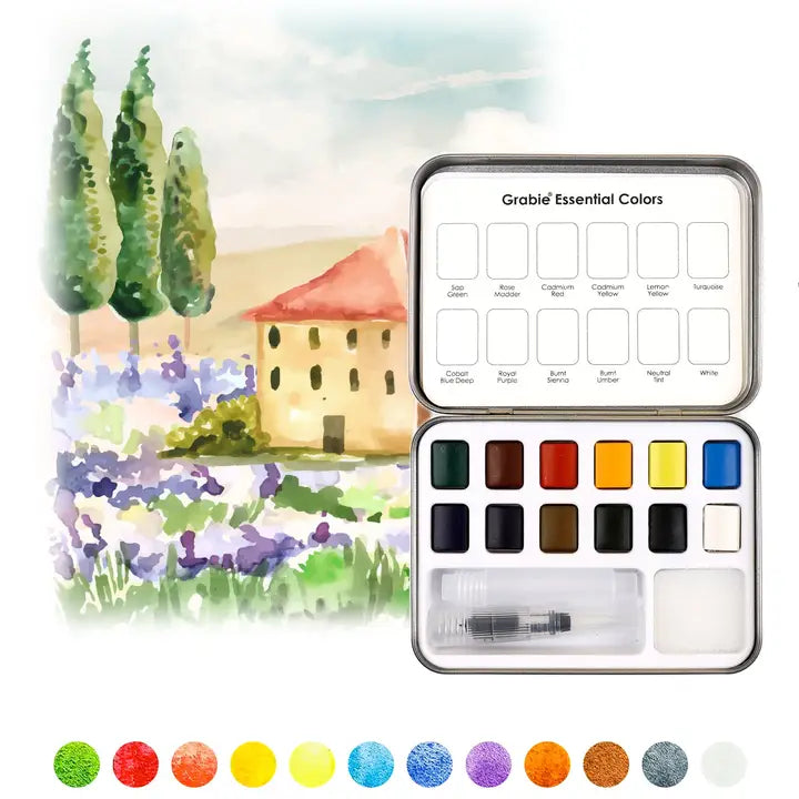 Watercolor Pocket Set of 12 with Brush -Essential Colors