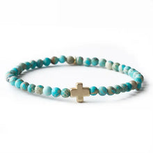 Load image into Gallery viewer, L&amp;E Faith over Fear Gold Bracelet -Turq Jasper
