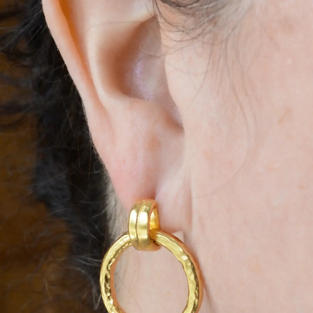 NY Gold Hammered Link Door Knocker Earrings