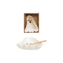 Load image into Gallery viewer, Stoneware Ghost Shaped Dish with Spoon, Boxed Set of 2 Tied with Jute
