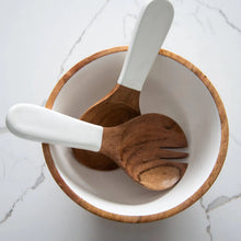 Load image into Gallery viewer, Wood + White Collection Mango Wood Bowl and Salad Server Set
