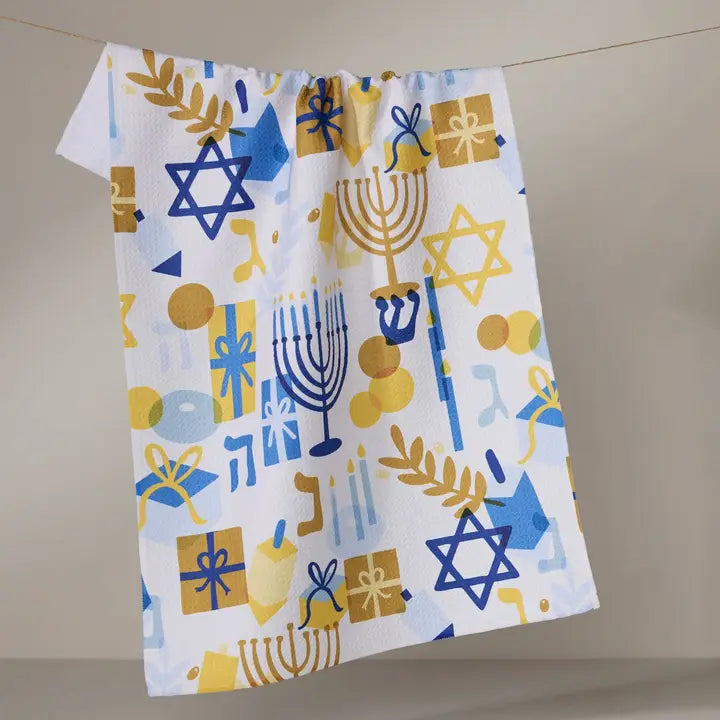Geometry Hanukkah Is Here Tea Towel