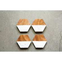 Load image into Gallery viewer, Wood &amp; Marble Hexagon Coasters
