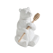 Load image into Gallery viewer, White Bear Honey Pot w/ Honey Dipper

