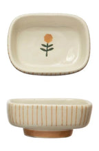 Load image into Gallery viewer, Hand-Painted Stoneware Dish w/ Stripes &amp; Flowers
