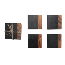 Load image into Gallery viewer, Black Marble &amp; Natural Acacia Coasters
