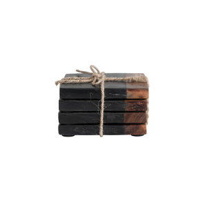 Black Marble & Natural Acacia Coasters