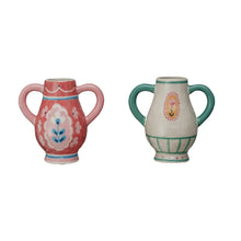 Load image into Gallery viewer, Hand-painted Stoneware Urn w/ Flowers &amp; Handles
