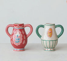 Load image into Gallery viewer, Hand-painted Stoneware Urn w/ Flowers &amp; Handles
