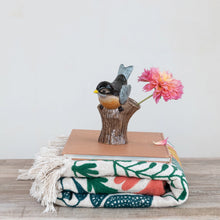 Load image into Gallery viewer, Hand-Painted Stoneware Bird on Log Vase
