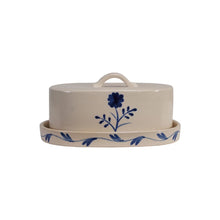 Load image into Gallery viewer, Hand-Painted Stoneware Butter Dish with Flower
