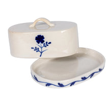 Load image into Gallery viewer, Hand-Painted Stoneware Butter Dish with Flower
