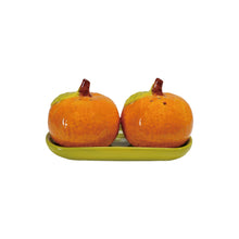 Load image into Gallery viewer, Clementine Shaped Salt &amp; Pepper Shakers with Tray
