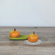 Load image into Gallery viewer, Clementine Shaped Salt &amp; Pepper Shakers with Tray

