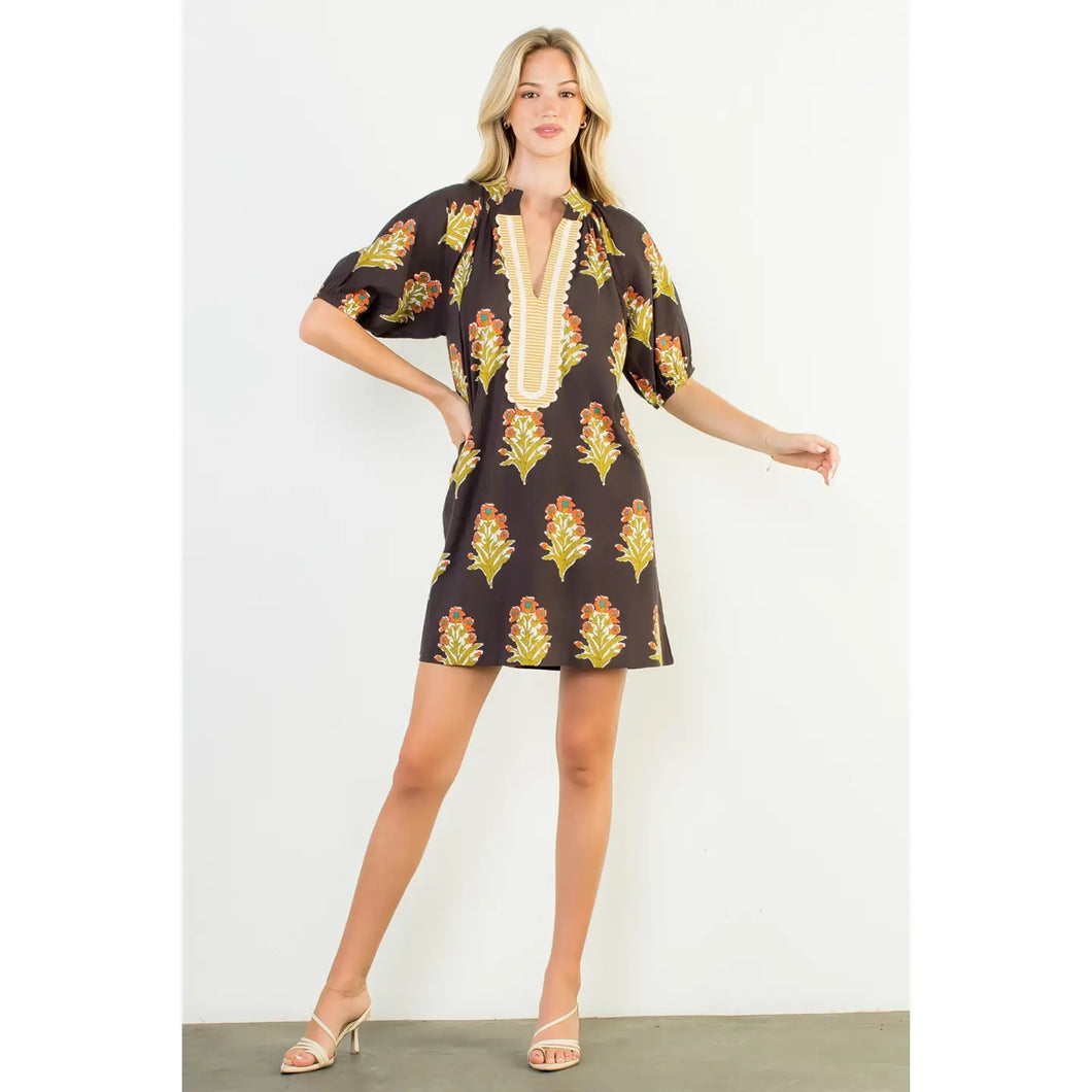 Th Olive & Orange Floral Dress