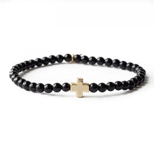 Load image into Gallery viewer, L&amp;E Faith over Fear Gold Bracelet -Blk Agate

