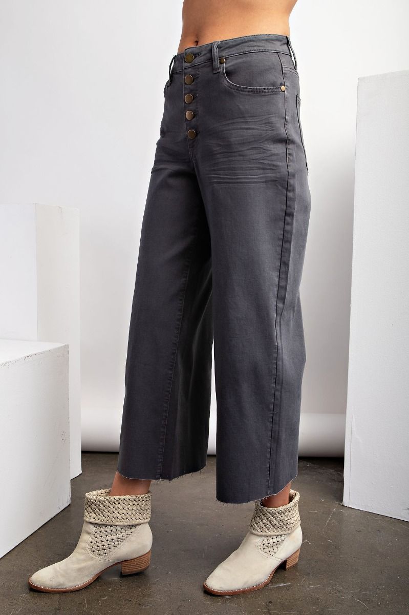 Easel Button Front Stretch Twill Pants -Ash Grey