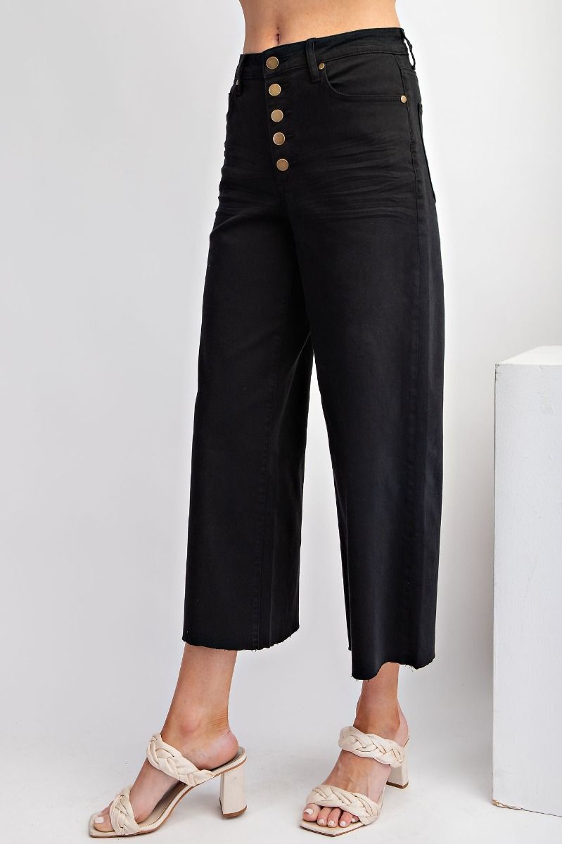 Easel Button Front Stretch Twill Pants -Black