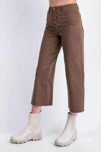 Easel Button Front Stretch Twill Pants -Coffee Brown