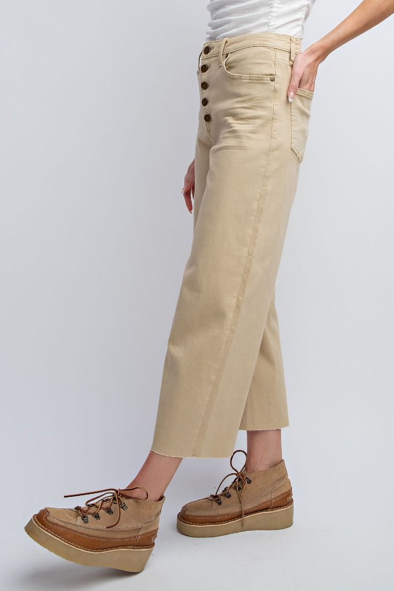 Easel Button Front Stretch Twill Pants -Khaki