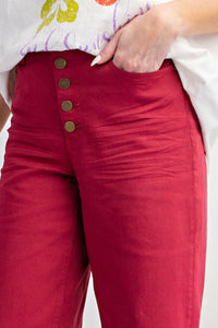 Easel Button Front Stretch Twill Pants -Red