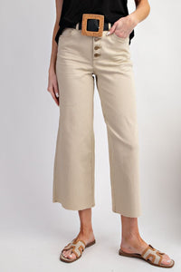 Easel Button Front Stretch Twill Pants -Stone Khaki