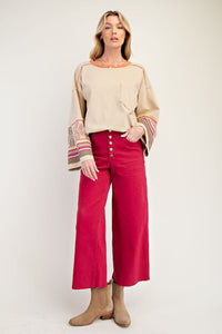 Easel Button Front Stretch Twill Pants -Red