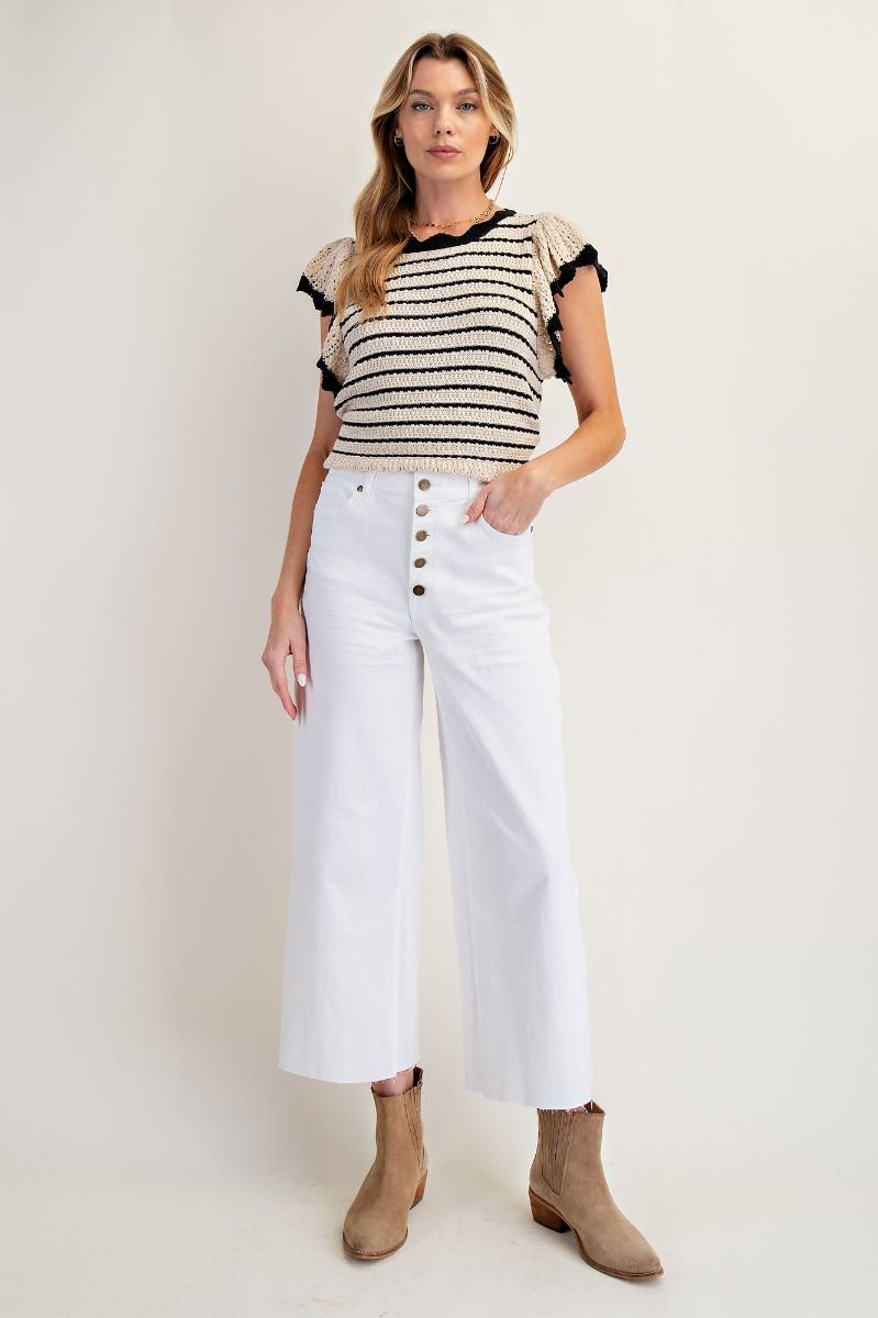 Easel Button Front Stretch Twill Pants -White