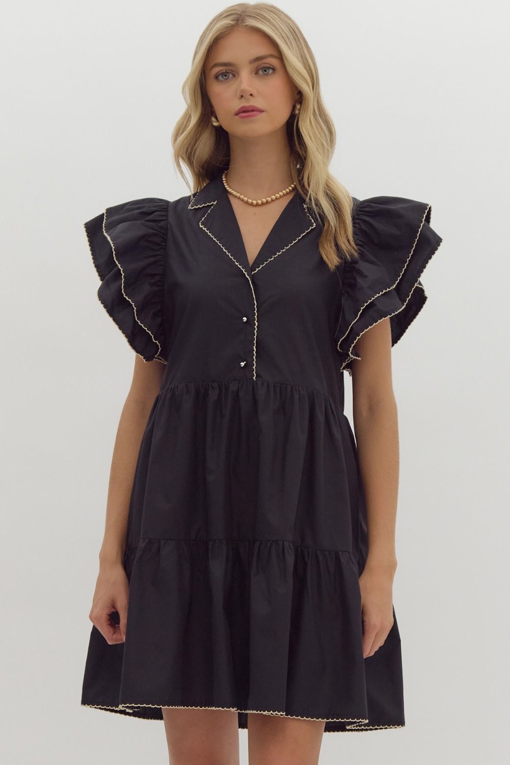 E Black Contrast Stitch Dress