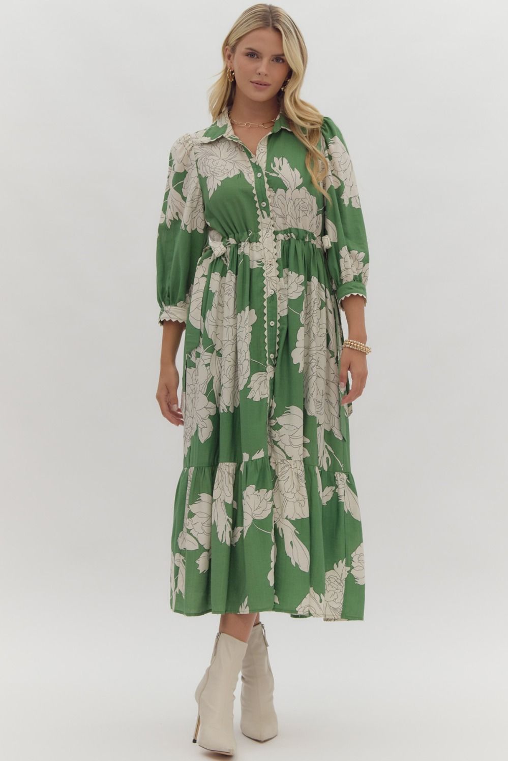 E Green Floral Print Dress