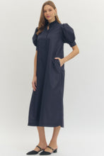 Load image into Gallery viewer, E Navy Puff Sleeve Pocket Dress
