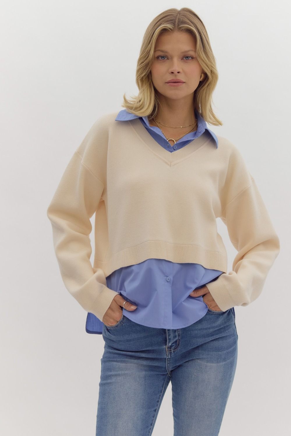 E Cream & Blue Top