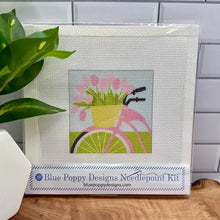 Load image into Gallery viewer, Blue Poppy Needlepoint Kit -Bicycle with Pink Flowers
