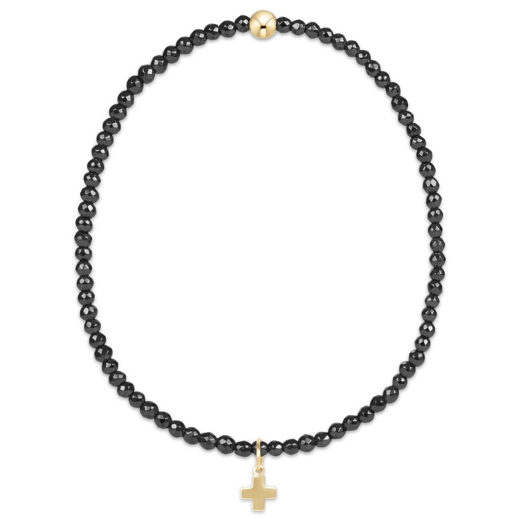 enewton Faceted Hematite Bead Bracelet -2mm -Signature Cross Gold Charm