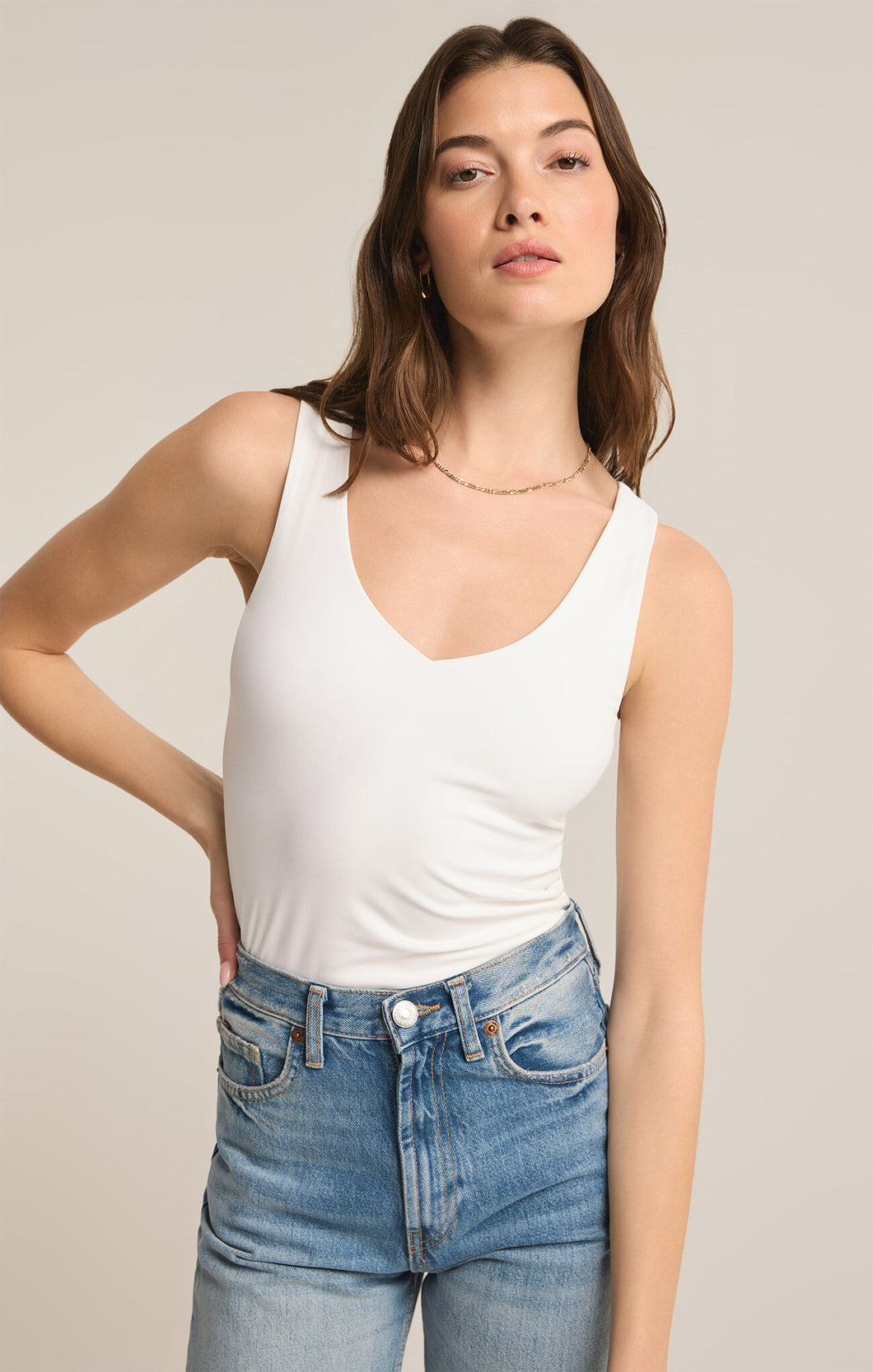 Z Supply Avala V-neck So Smooth Top -White