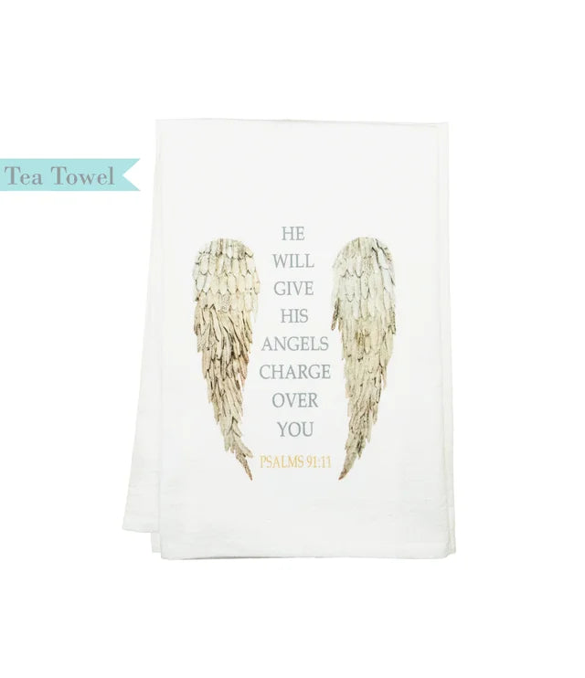 Standing on the Word Tea Towel -Psalms 91:11 Angel Wings