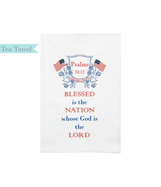 Standing on the Word Tea Towel -Psalms 33:12 Crest