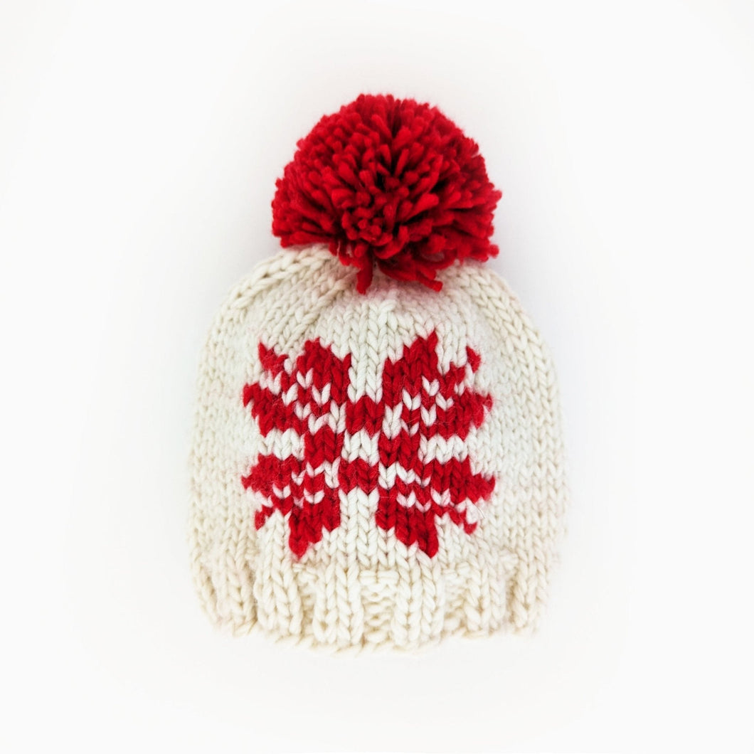 Baby Snowflake Beanie -Natural & Red