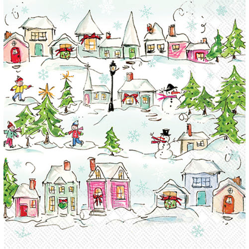 Christmas Cocktail Napkins -Pink Holiday Village