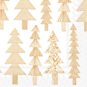 Christmas Cocktail Napkins -White Gold Trees