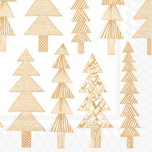 Christmas Cocktail Napkins -White Gold Trees