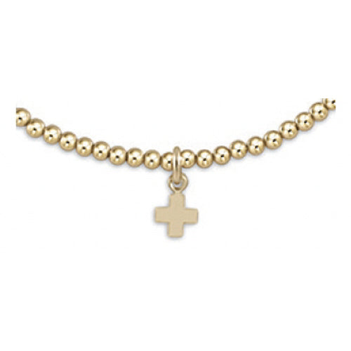 enewton egirl Classic Gold Bead Bracelet -2mm -Sig Cross Small Gold Charm