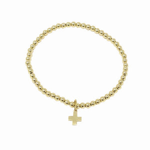 enewton egirl Classic Gold Bead Bracelet -3mm -Sig Cross Gold Charm