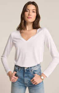 Z Supply Sammie V-Neck LS Top -White