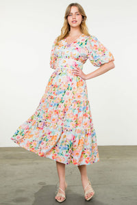 Th Pink Tiered Floral Maxi Dress
